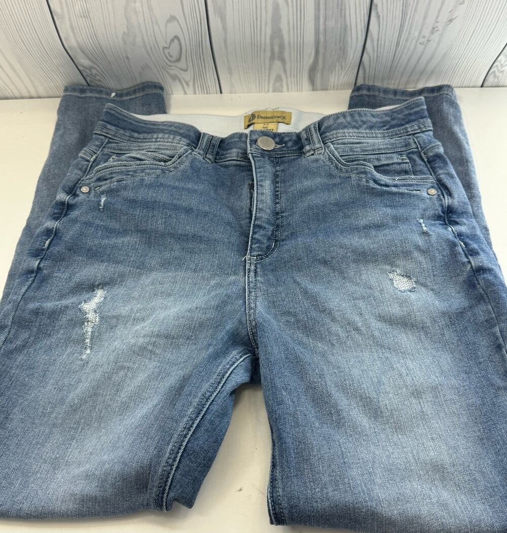 Democracy Jeans Women's 12 Blue "Ab" Technology Skinny Fit Raw Hem Stretch Denim